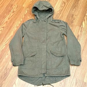 Forever 21 Contemporary Jacket Size Medium Hooded Coat Zip Snaps Olive Green